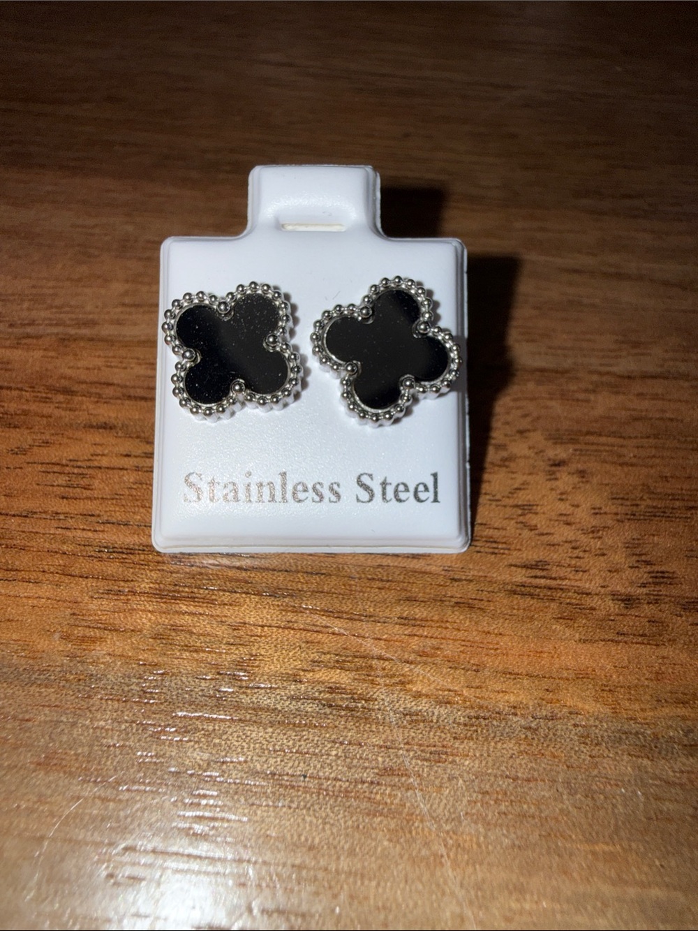 Stainless Steel Black Clover Stud Earrings